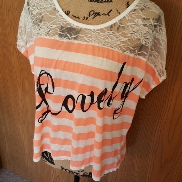 Rue 21 t-shirt. Lace with stripes. Large - Picture 2 of 4